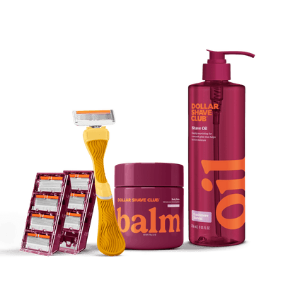 Bundle product with handle, 8 blades, balm, and oil