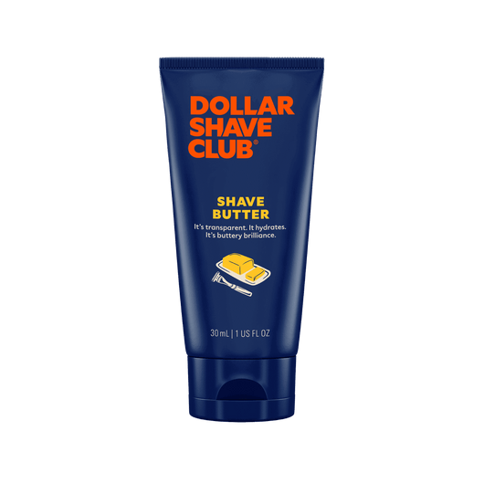 Dollar Shave Club shave butter tube on a black background